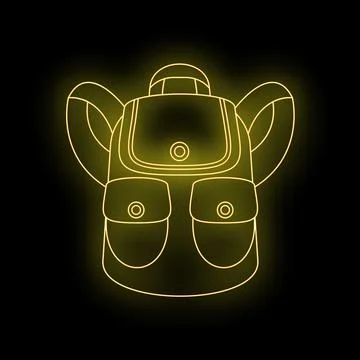 Backpack icon glowing neon light outline design 스톡 일러스트