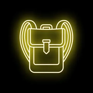 Backpack icon glowing yellow neon school sign Stock Illustration