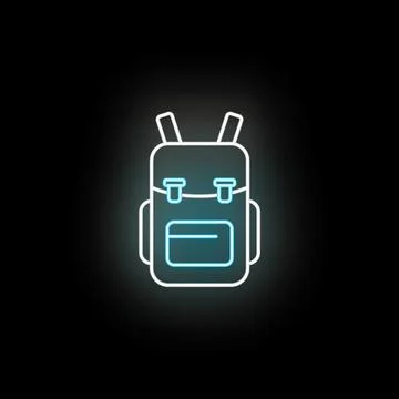 Backpack icon illuminating a dark background with neon glow Stock Illustration