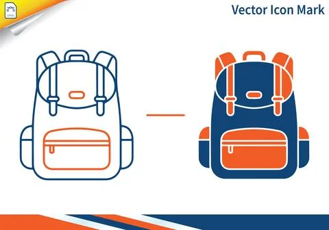 Backpack icon mark outline and fill vector illustration. Stock Illustration