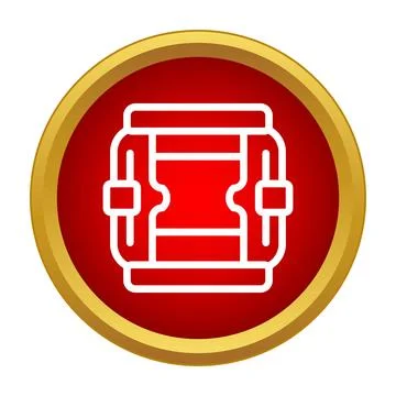 Backpack icon in red circle for travel app Stock Illustration
