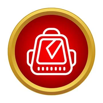 Backpack icon in red circle for travel or school Stock Illustration