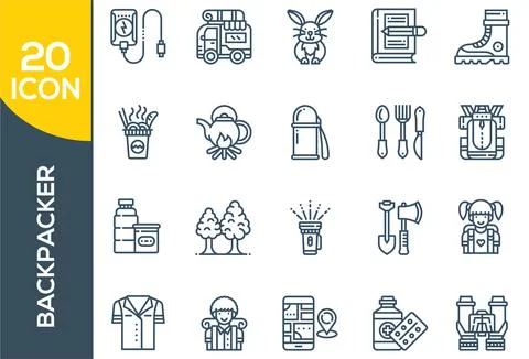 Backpack icon set. Collection of high quality black outline logo for web site Illustrazione stock