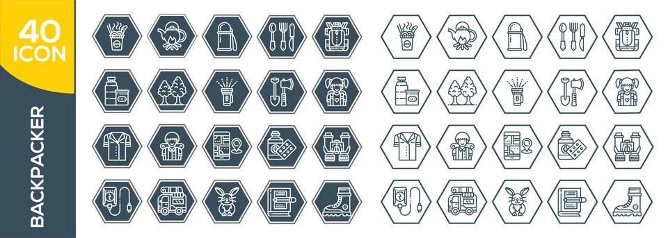 Backpack icon set. Collection of high quality black outline logo for web site Illustrazione stock