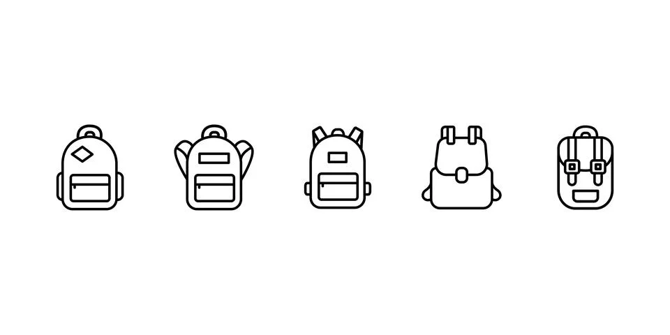 Backpack icon set. Collection of high quality outline web pictograms in mod.. Stock Illustration