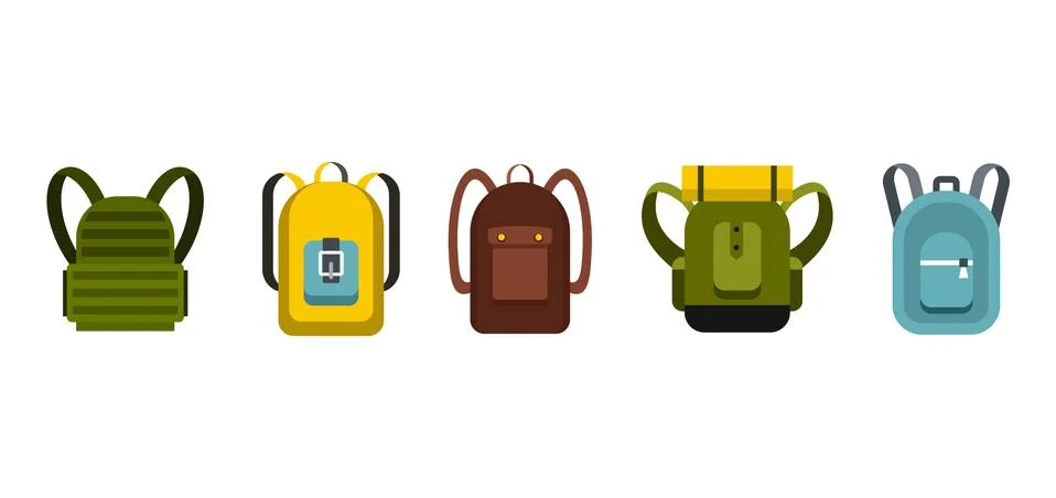 Backpack icon set, flat style イラスト素材