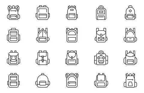Backpack icon set. Outline set of backpack vector icons for web design isol.. Stock Illustration