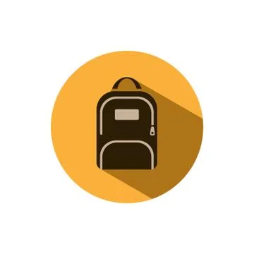 Backpack icon with shadow on a yellow circle Stock Illustration