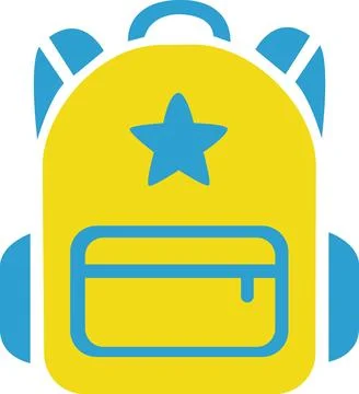 Backpack icon yellow blue school bag symbol Stock Illustration