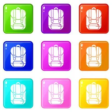Backpack icons set 9 color collection Illustrazione stock