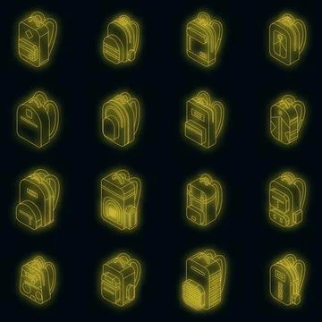 Backpack icons set vector neon 스톡 일러스트