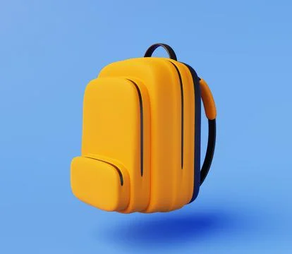 Backpack for kids perfect for back to school in orange and black on a sky blu Stock Illustration