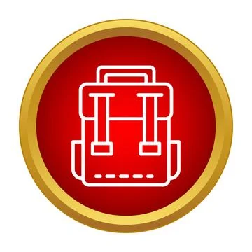 Backpack line art icon on a red and gold button emphasizing travel Stock Illustration