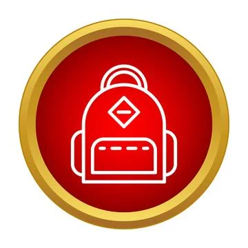 Backpack line icon inside a red button with gold border Stock Illustration