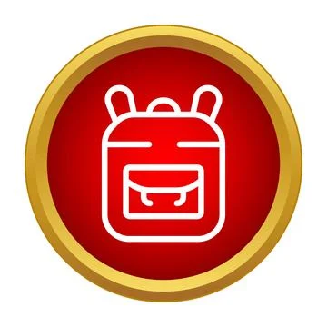Backpack line icon inside a red circle with a gold border Stock Illustration