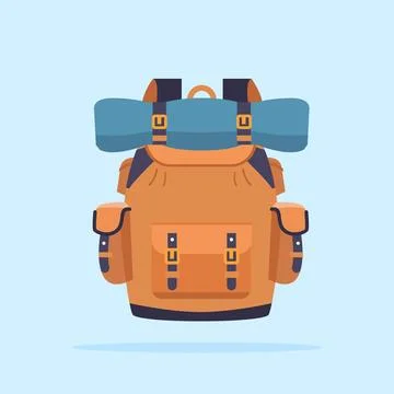 Backpack logo with sleeping bag, camping equipment illustration Illustration