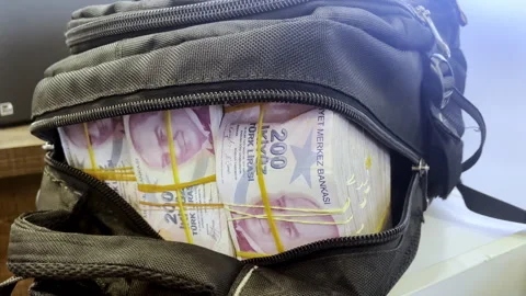 A backpack with a lot of money in it Stock Footage 295899556
