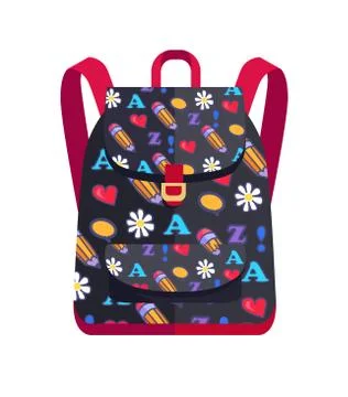Backpack made of Fabric with Red Heart, Flower Illustration
