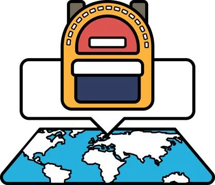 A backpack is on a map of the world Stockillustratie
