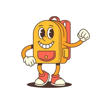 Backpack mascot making a fist pump gesture with confident grin and strong bod Ilustración de archivo