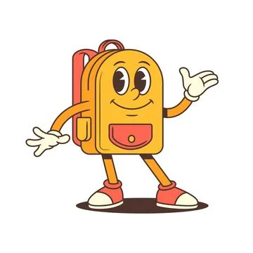 Backpack mascot standing casually with one hand on its hip and the other wavi Stock Illustration