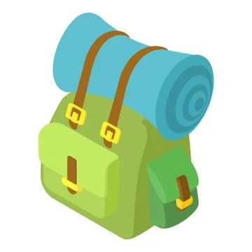 Backpack with mat icon, isometric 3d style Illustrazione stock