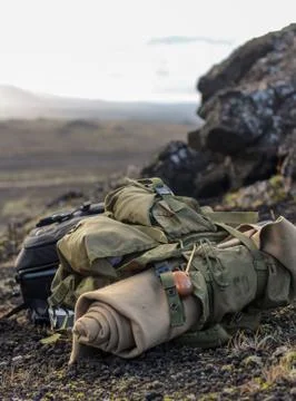 Backpack in the mountains of Iceland Foto stock