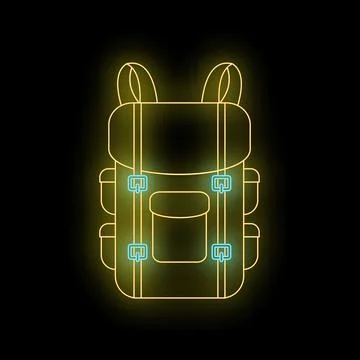 Backpack neon glowing line art icon illustrating travel Stock Illustration