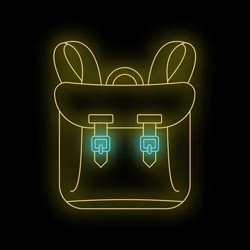 Backpack neon glowing line icon on black Stock Illustration