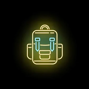 Backpack neon line icon for hiking and travel Stock Illustration