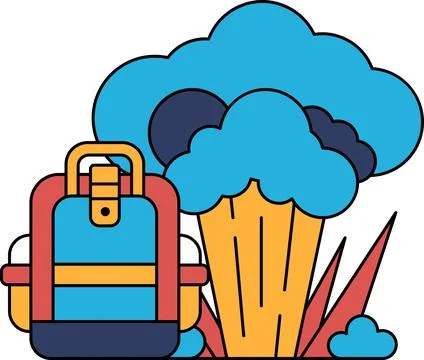 A backpack is next to a cloud of smoke Illustrazione stock