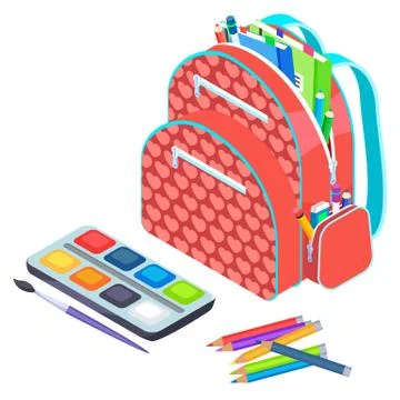 Backpack with Notebook and Pen, School Vector Illustrazione stock