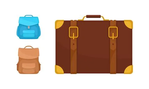 Backpack or Knapsack and Trunk with Handle Vector Set Illustration