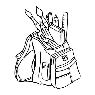 Backpack packed with school items hand drawn vector illustration Stock Illustration