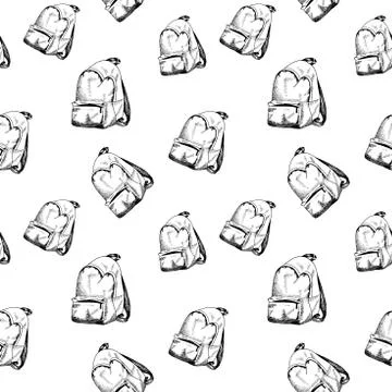 Backpack pattern. Hand drawn rucksack, sketch style seamless background Stock Illustration