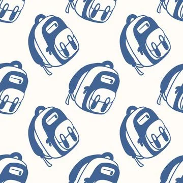 Backpack pattern for travel and education concept in flat style. Seamless Stock Illustration