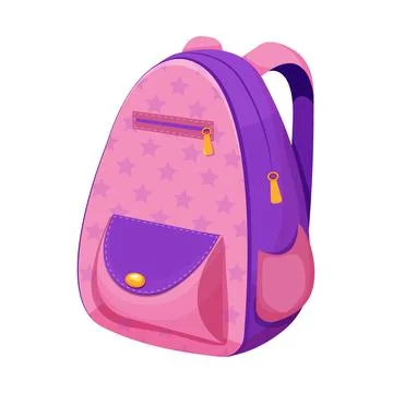 Backpack pink knapsack study bag, equipment. School kids bag with pockets bright Stock Illustration
