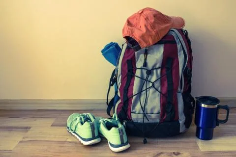 The backpack is ready for travel. Stock Photos