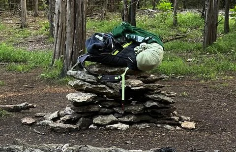 Backpack on a Rock Foto stock