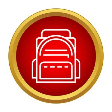 Backpack school bag line icon red button Stock Illustration