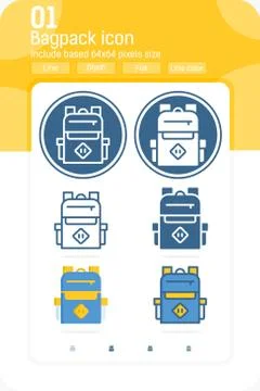 Backpack, school bag round premium icon with multiple style Stock Illustration