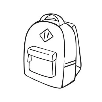 Backpack school in doodle style. Isolated element on a white background. Ru.. Stock Illustration