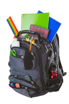 Backpack with school supplies Foto stock