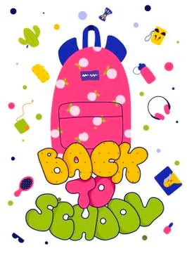 Backpack, schoolbag flat illustration. School supplies cartoon illustration. Stock Illustration