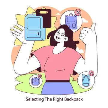 Backpack selection concept. .Flat vector illustration. Stock Illustration
