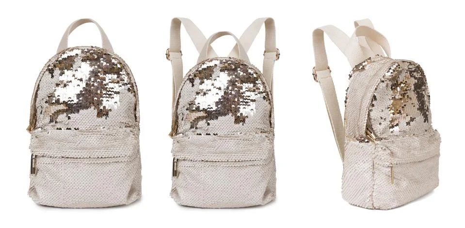 Backpack in sequins Stock Photos