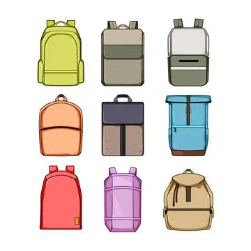 Backpack set cartoon vector illustration Illustrazione stock