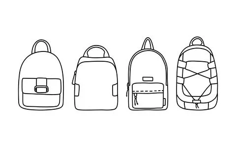 Backpack set doodle and simple vector illustration Illustrazione stock