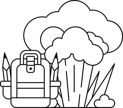 A backpack is sitting on the ground next to a tree Stock Illustration
