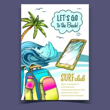 Backpack, Smartphone, Palm And Wave Banner Vector Illustrazione stock